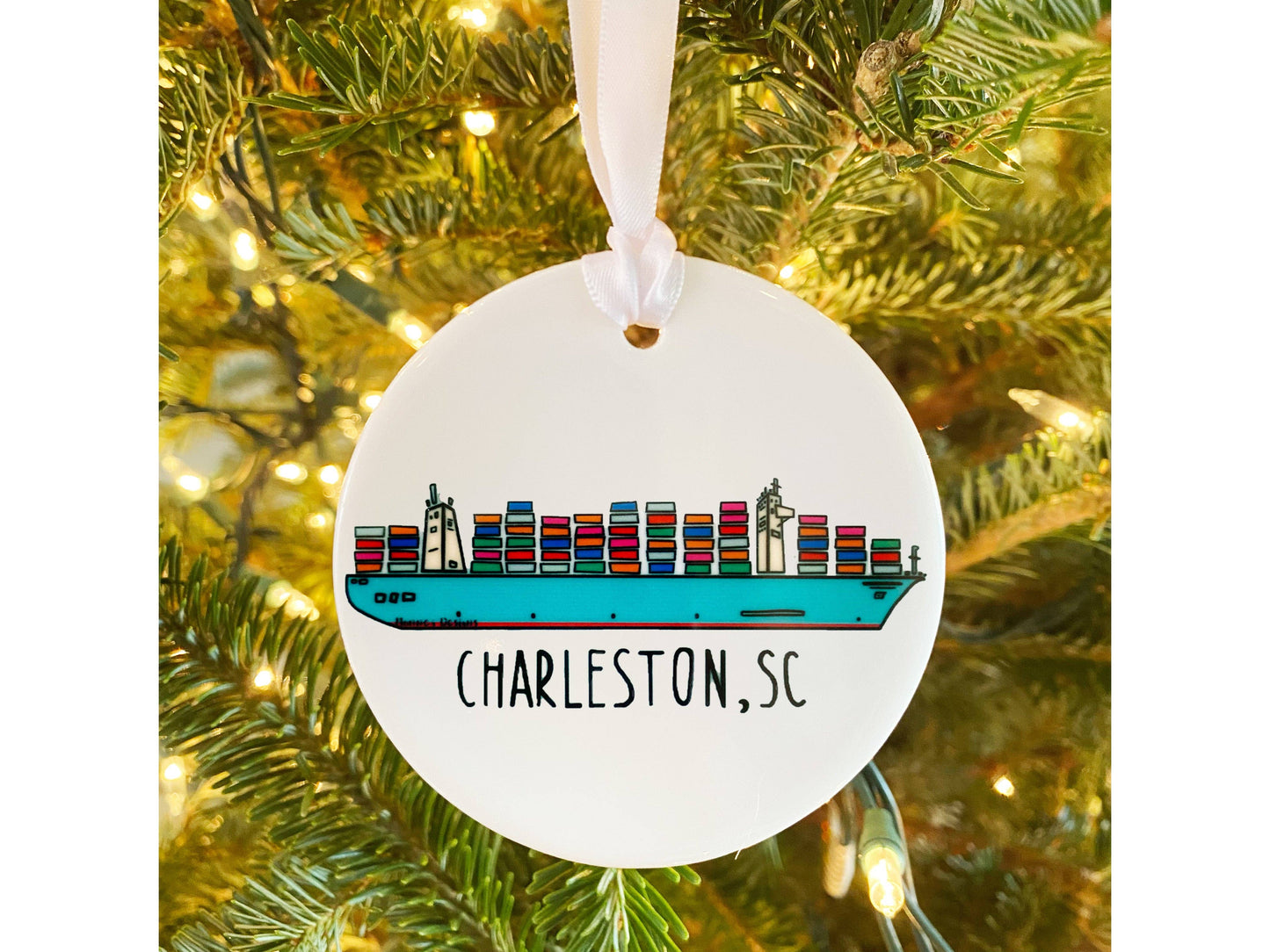 Container Ship Charleston, SC Ceramic Ornament