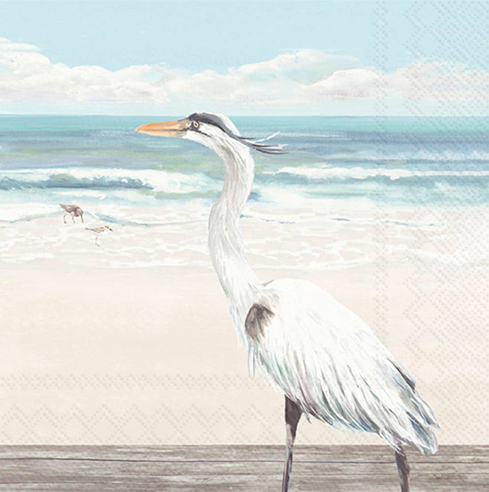 Paper Cocktail Napkins 20ct Egret On The Beach-Coastal