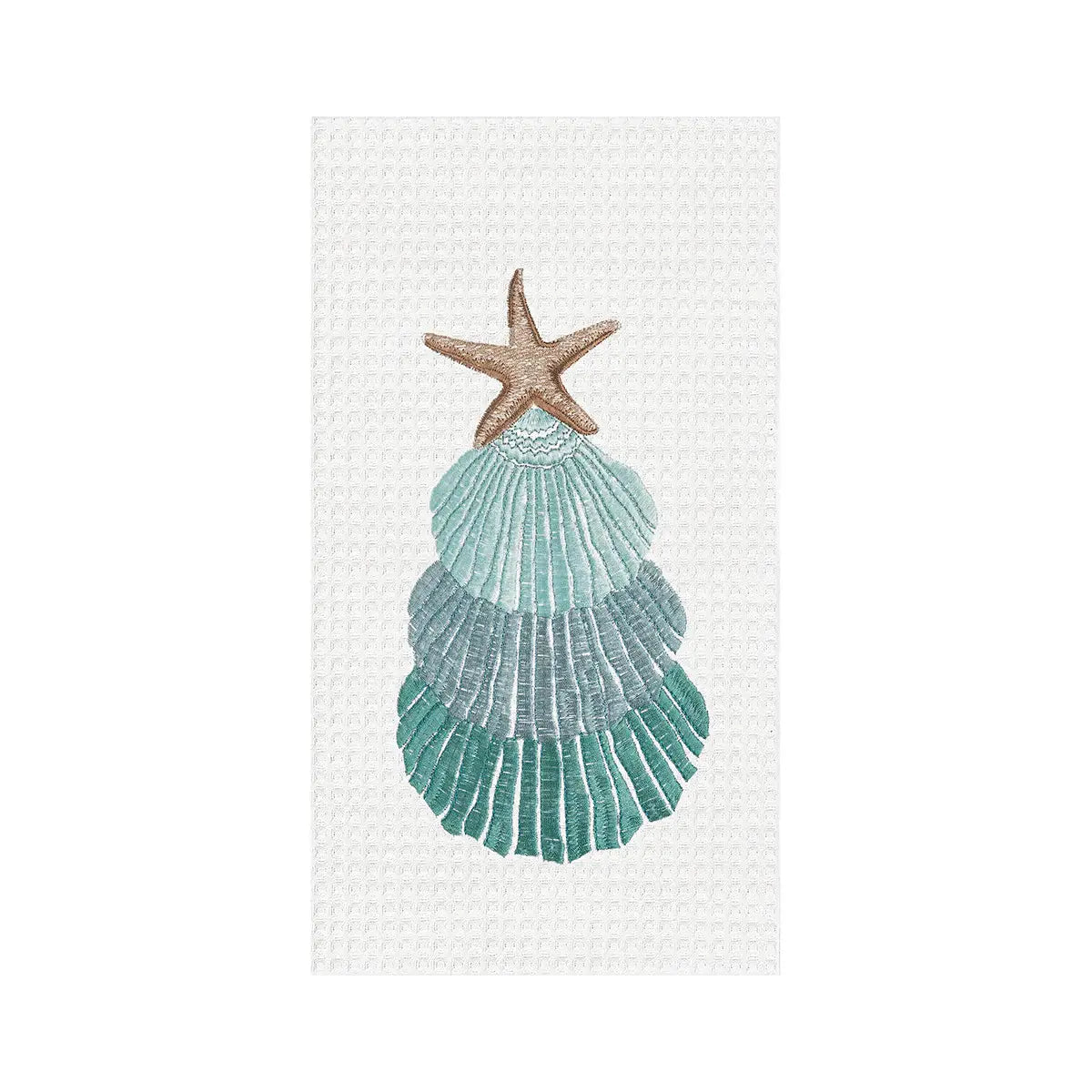Christmas Scallop Shells Tree Coastal Kitchen Towel