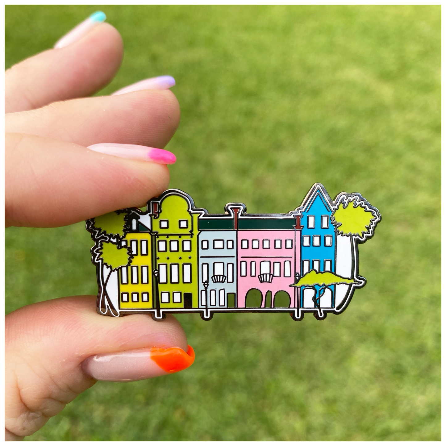 Rainbow Row Enamel Pin