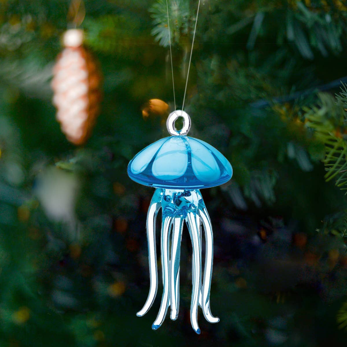 Christmas Blue Jellyfish Glass Ornament