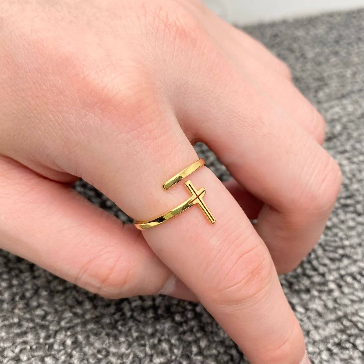 18K Gold-plated Stainless Steel Cross Adjustable Ring