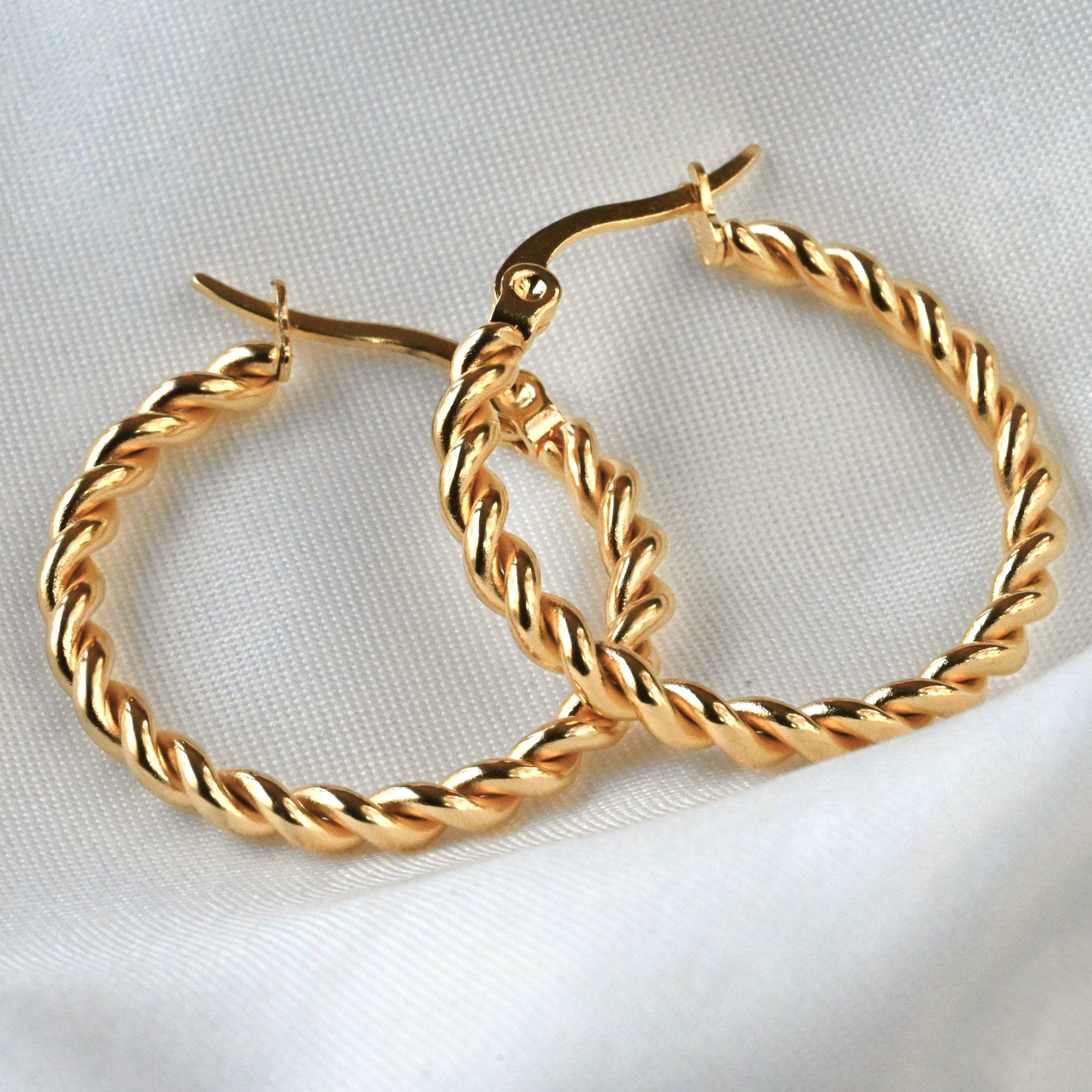 Twisted Hoops - Tarnish-free 20 MM Thin Rope Hoop Earrings