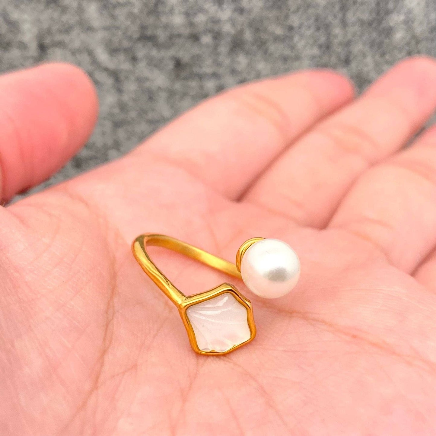 Pearl & Shell 18K Gold Plated Stainless Steel Ring