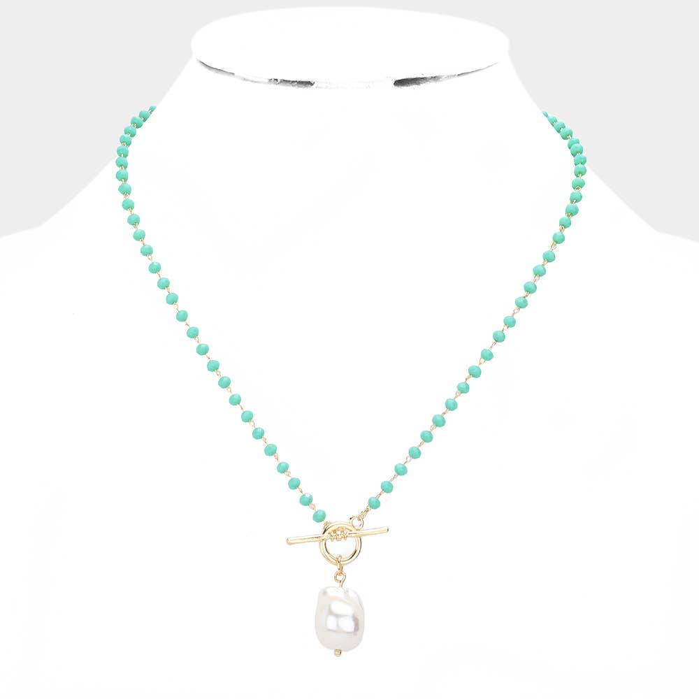 Pearl Pendant Faceted Beaded Toggle Necklace