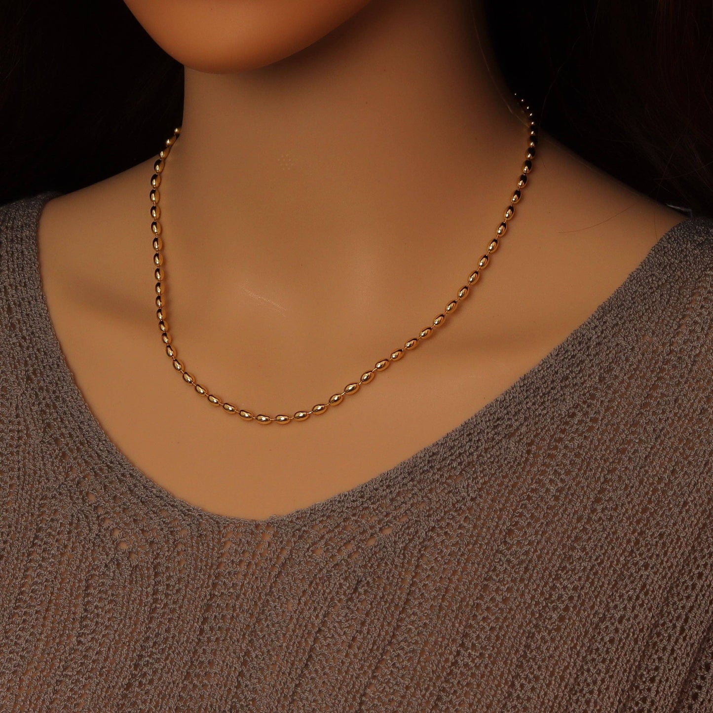 Gold Rice Beads Link Adjustable Necklace