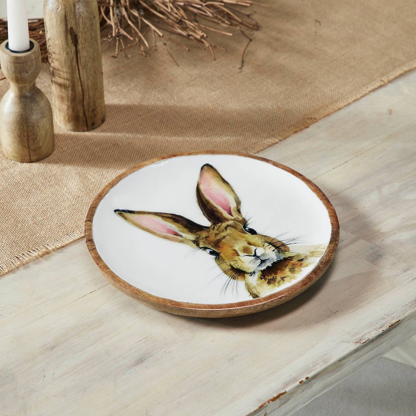 Bunny Hop Wooden Plate White