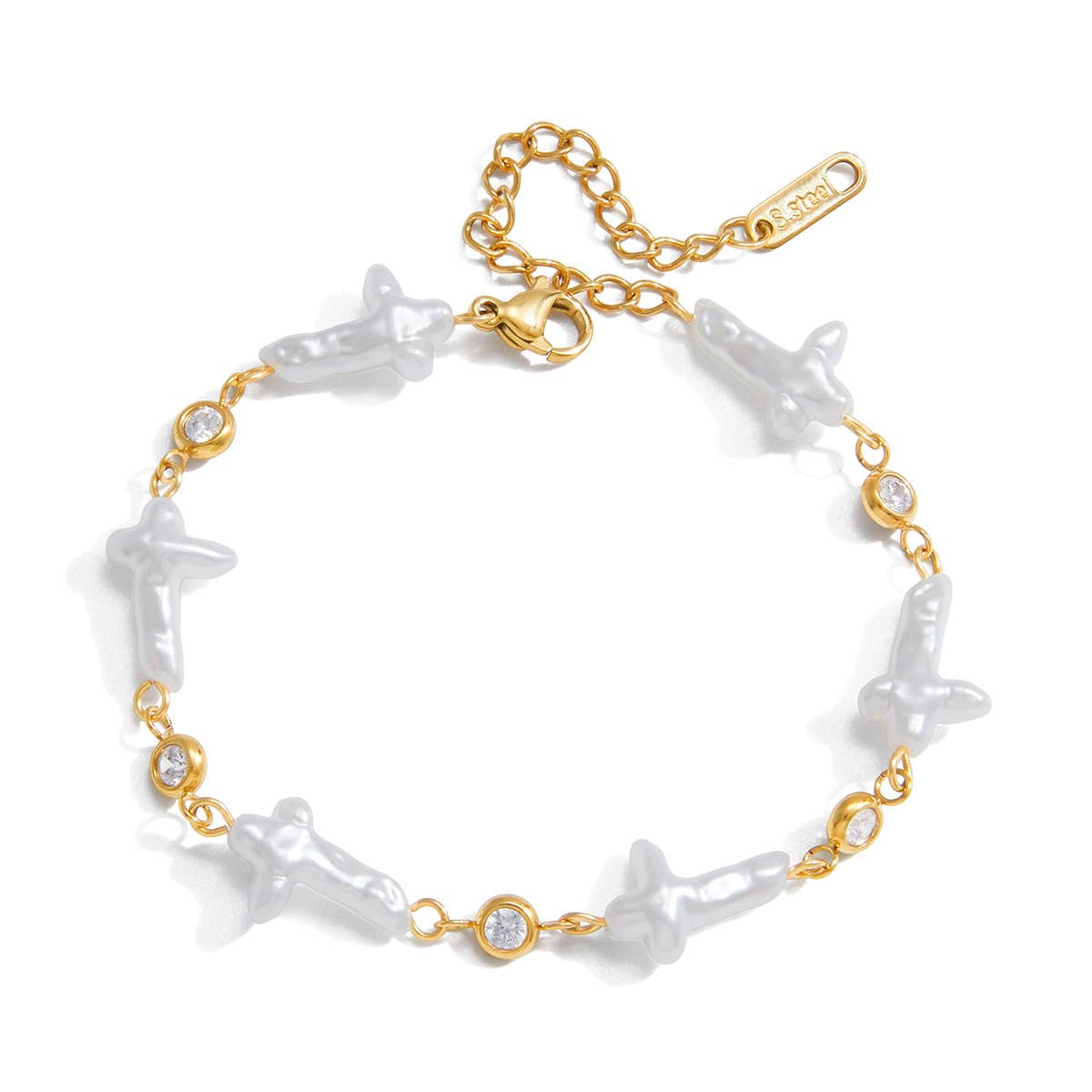 Pearl Cross CZ Bracelet Water Resistant