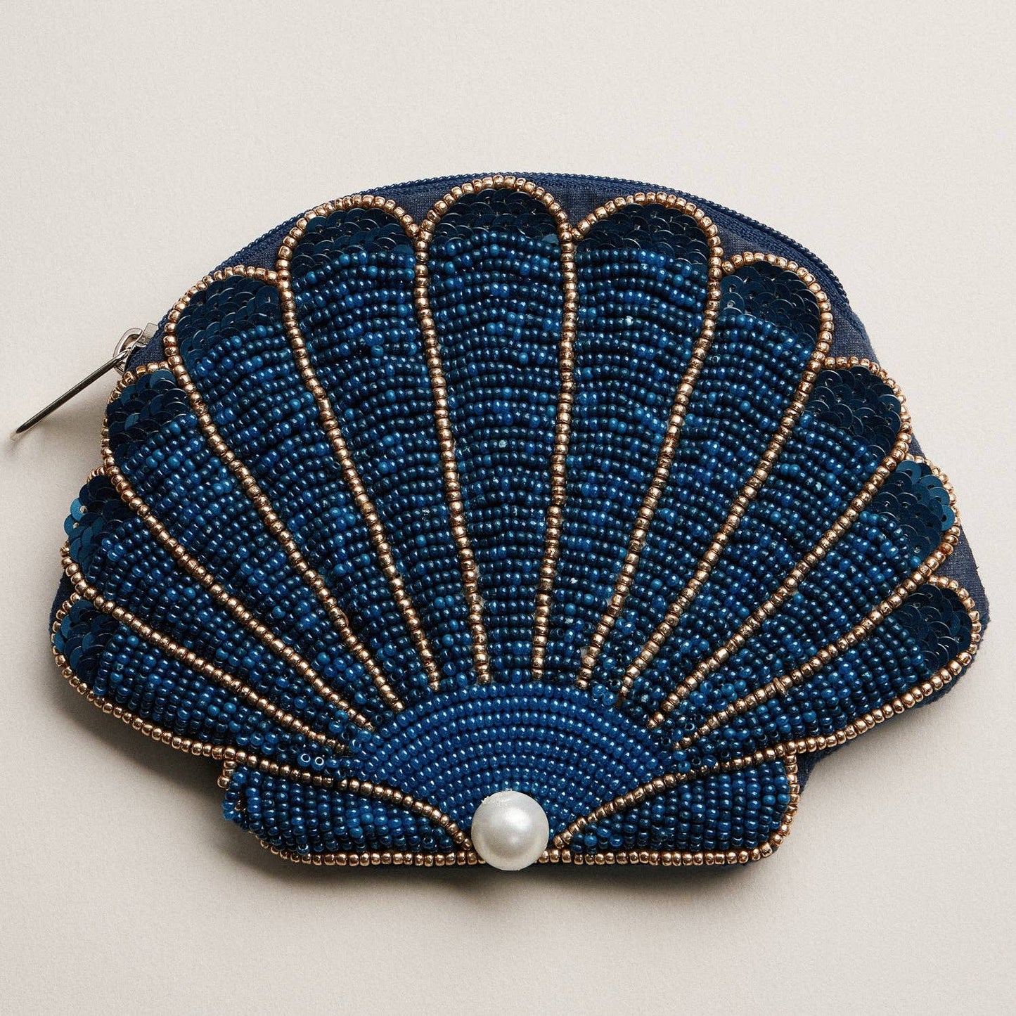 Seashell Beaded Coin Purse with Pearl Accent