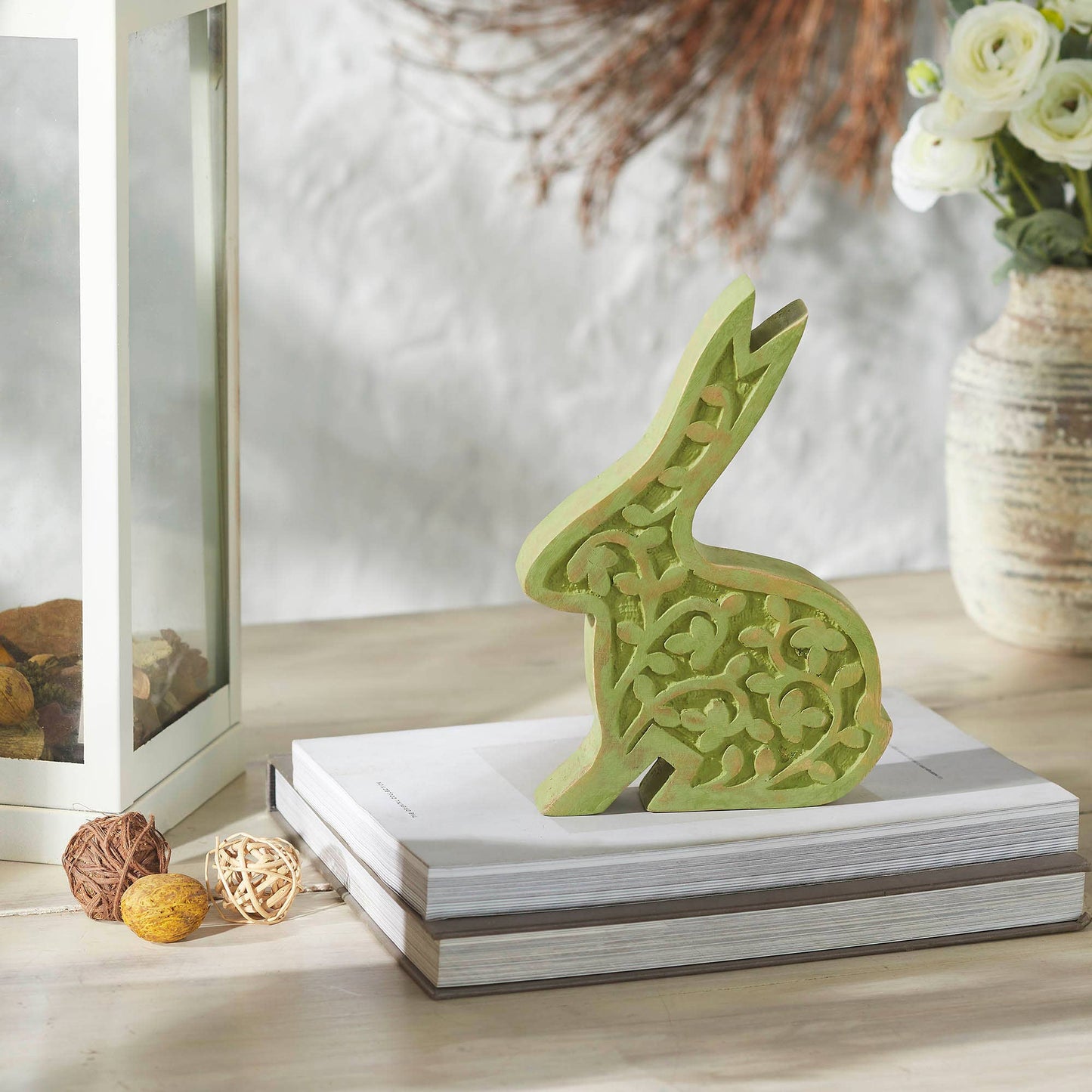 Bunny Hop Wooden Sitting Bunny In Green