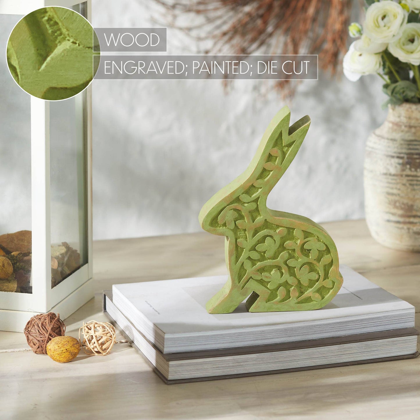 Bunny Hop Wooden Sitting Bunny In Green