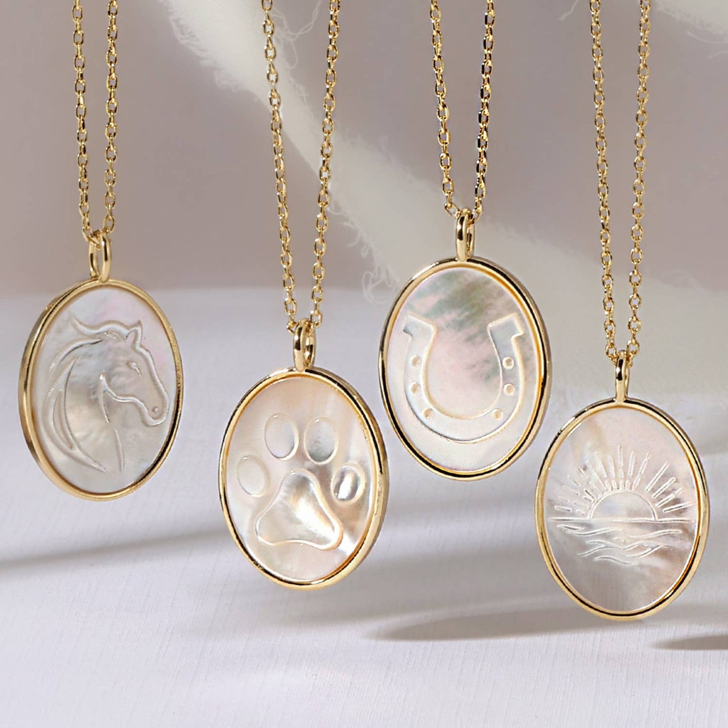 Ocean Sunset Etched Shell Oval Pendant Necklace