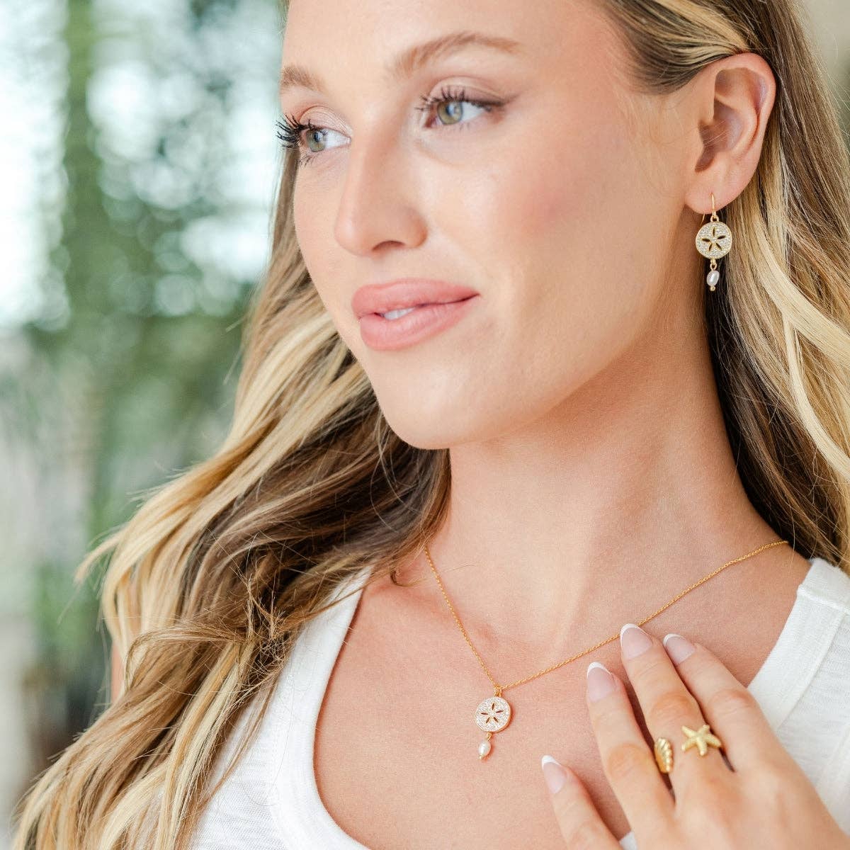 Sparkling Sand Dollar Pearl Earrings