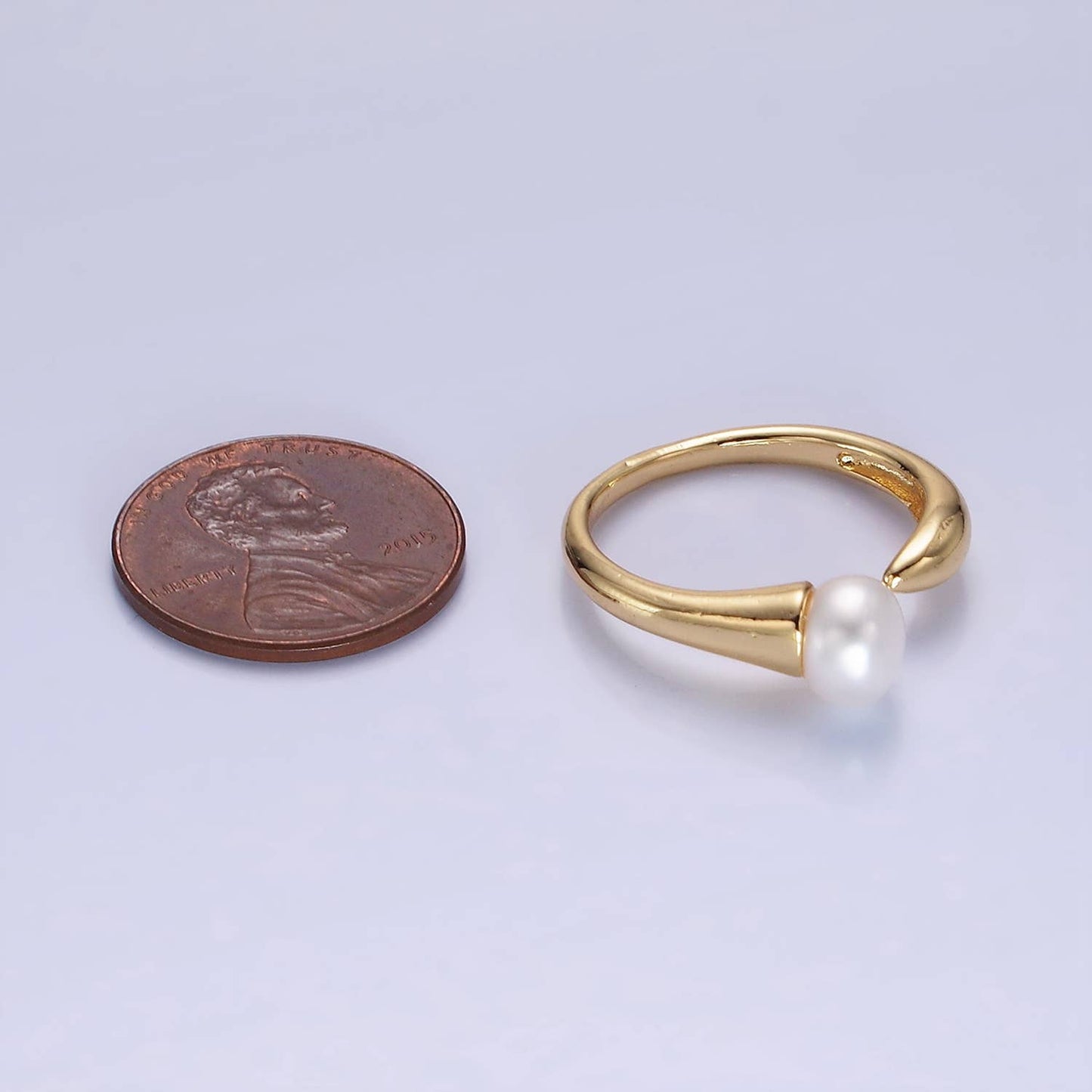 14K Gold Filled Shell Pearl Solitaire Wrap Open Ring