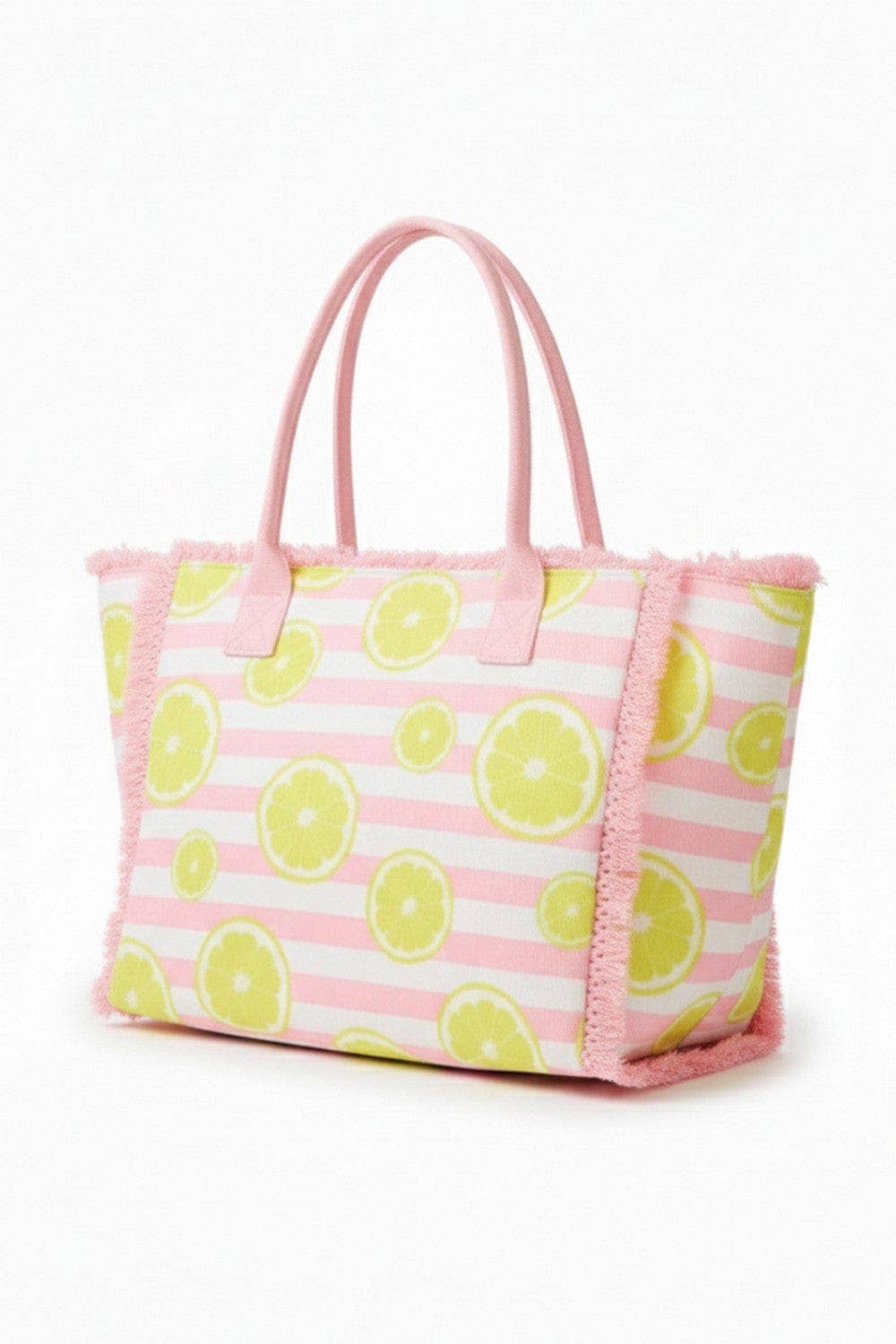 Lemon Stripe Fringe Beach Tote Bag