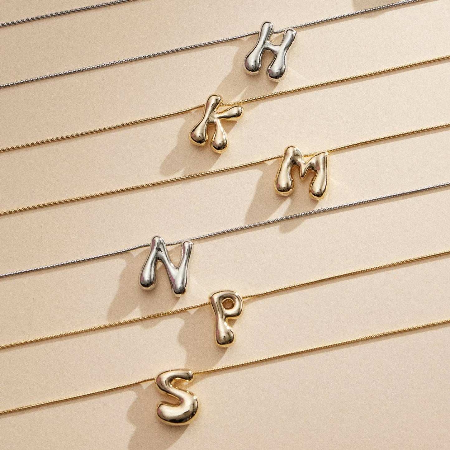 Bubble Design Silver Initial Short Necklaces