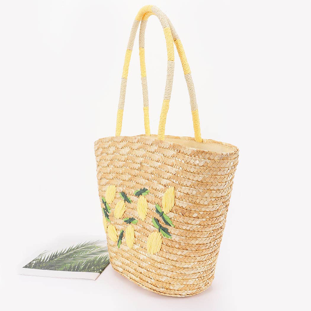 Faux Straw Lemon Tote BAg