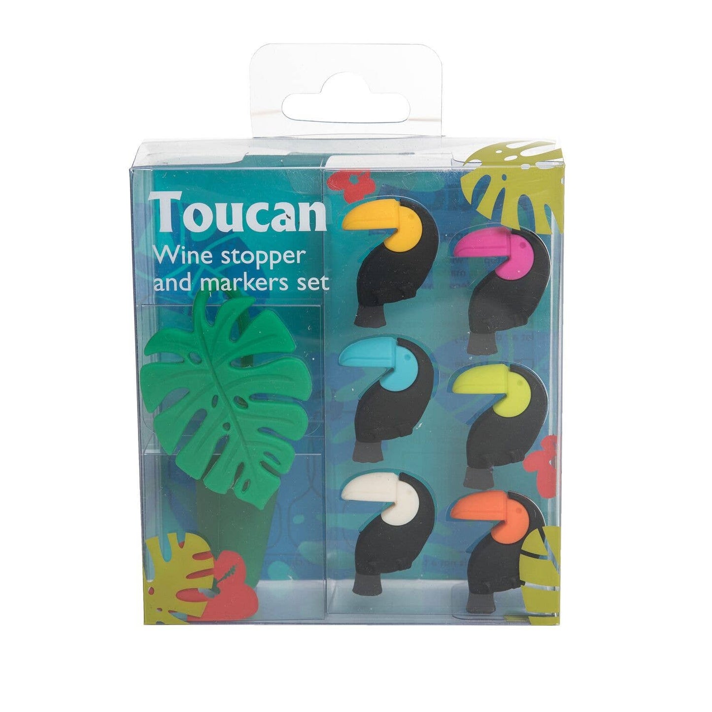Toucan Parrot Wine Glass Marker Set With Stopper