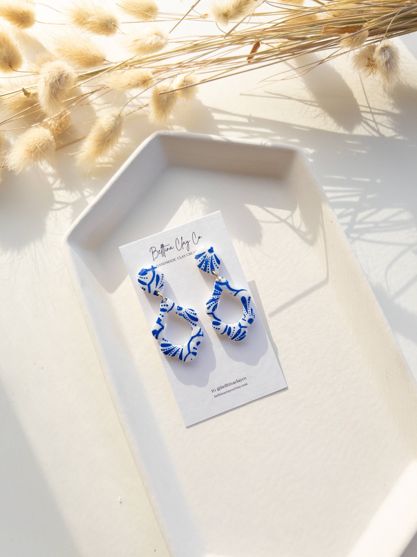 Aqua White and Blue Clay Earrings