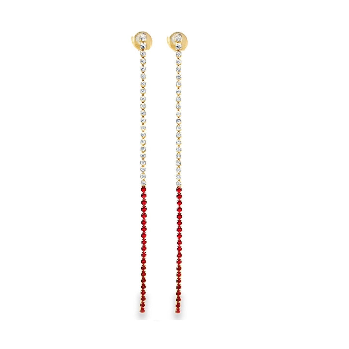 Long Tennis Drop Earrings – CZ Linear Dangle Earrings with Color Stones ~ Water Resistant