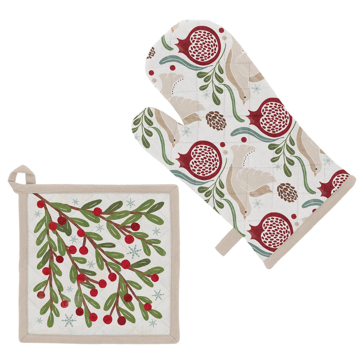Winter Berry Oven Mitt & Pot Holder s/2 Christmas