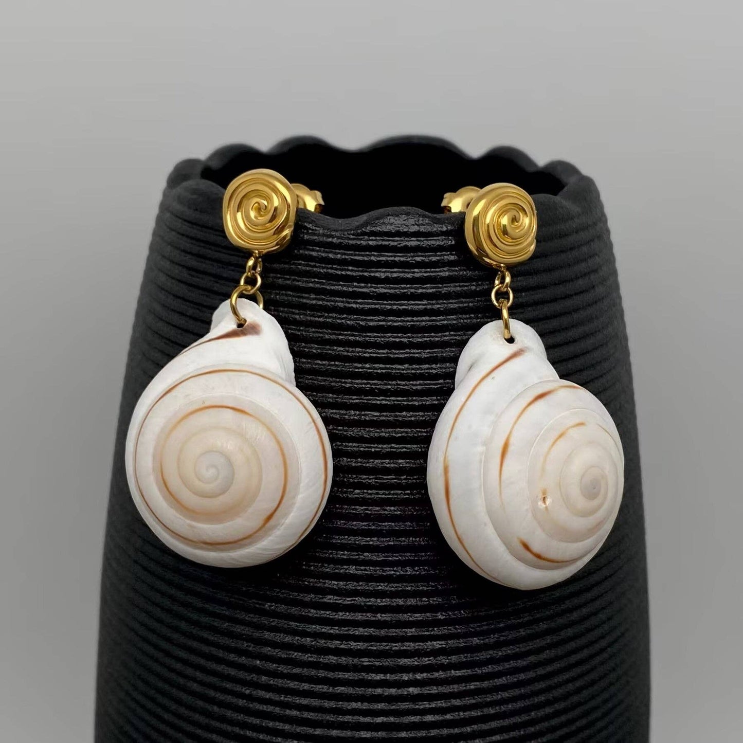 Conch Charm 18K Gold Plated Stainless Steel Post Earrings