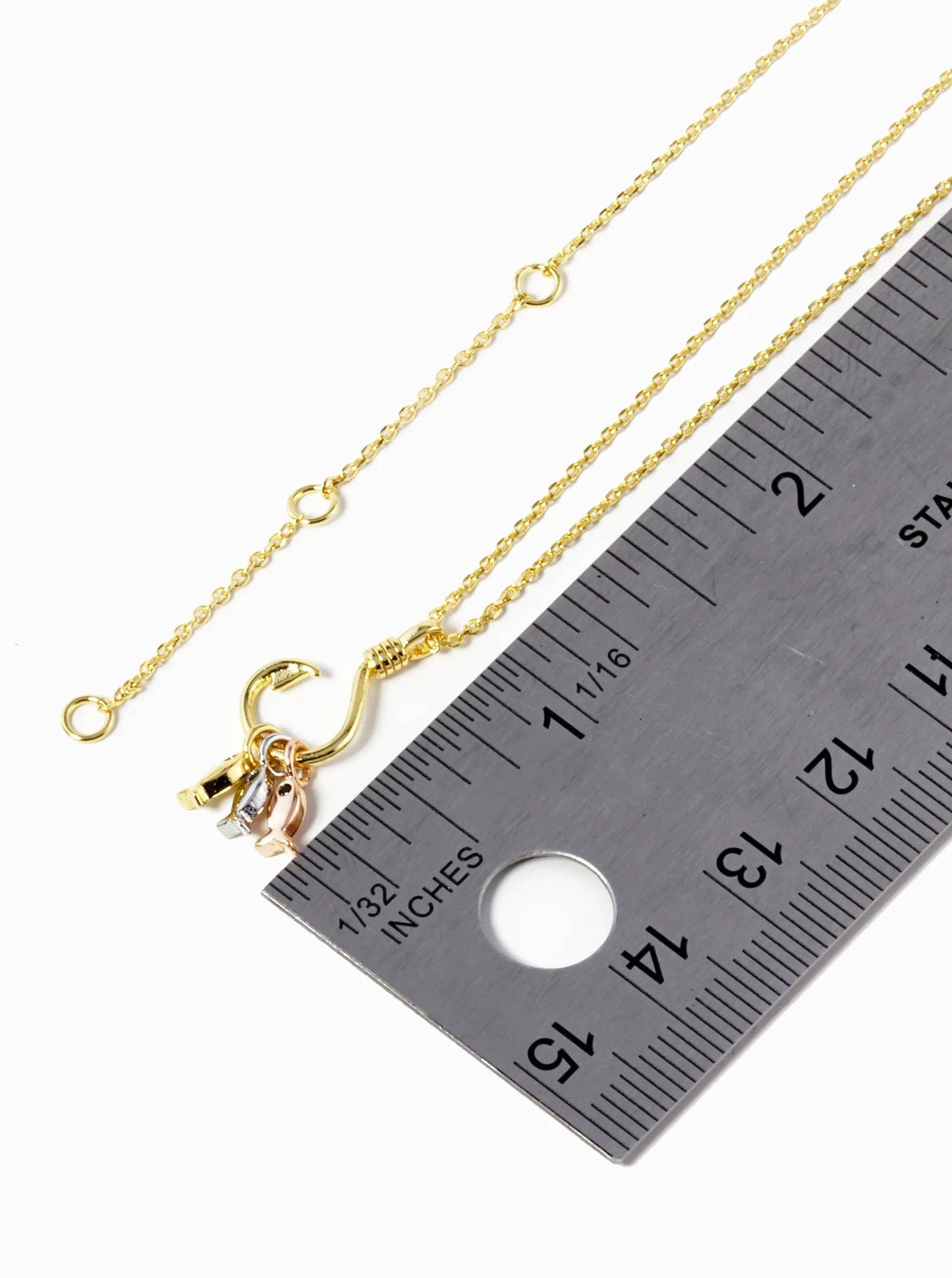18K Gold Dipped Three Fish With A Hook Pendant Necklace