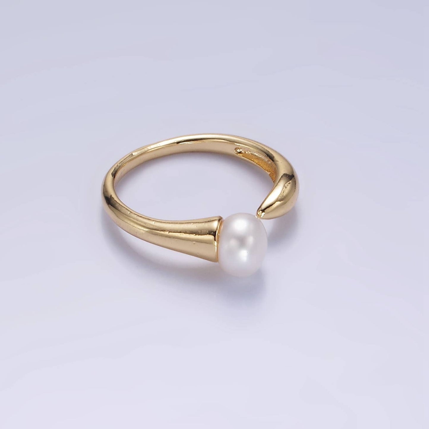 14K Gold Filled Shell Pearl Solitaire Wrap Open Ring