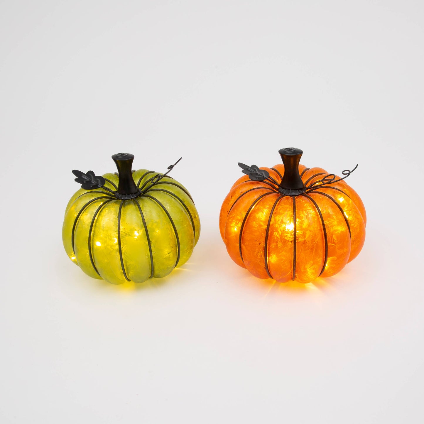 Lighted Metal & Glass Pumpkin w/ Timer