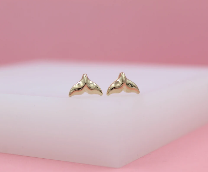 18K Gold Filled Fish Tail Stud Earrings ~ Water Resistant