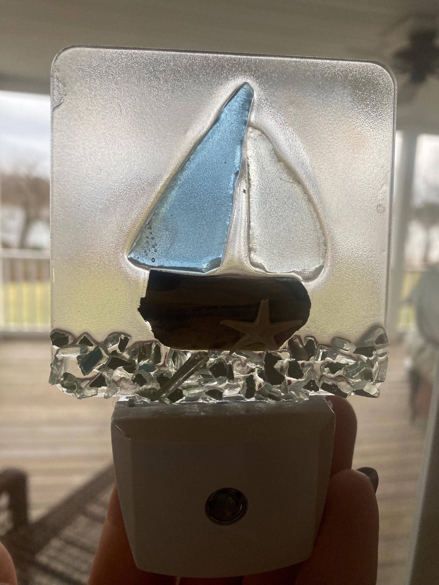 COASTAL Night Light- AQUA Glass WAVE