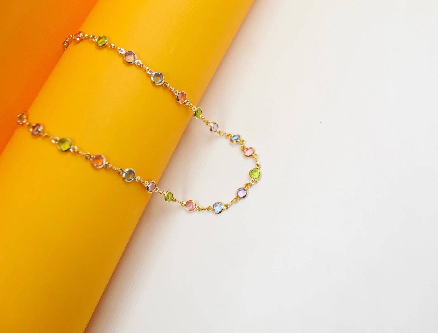 Light Round Multicolor CZ Stone Anklet ~ Water Resistant