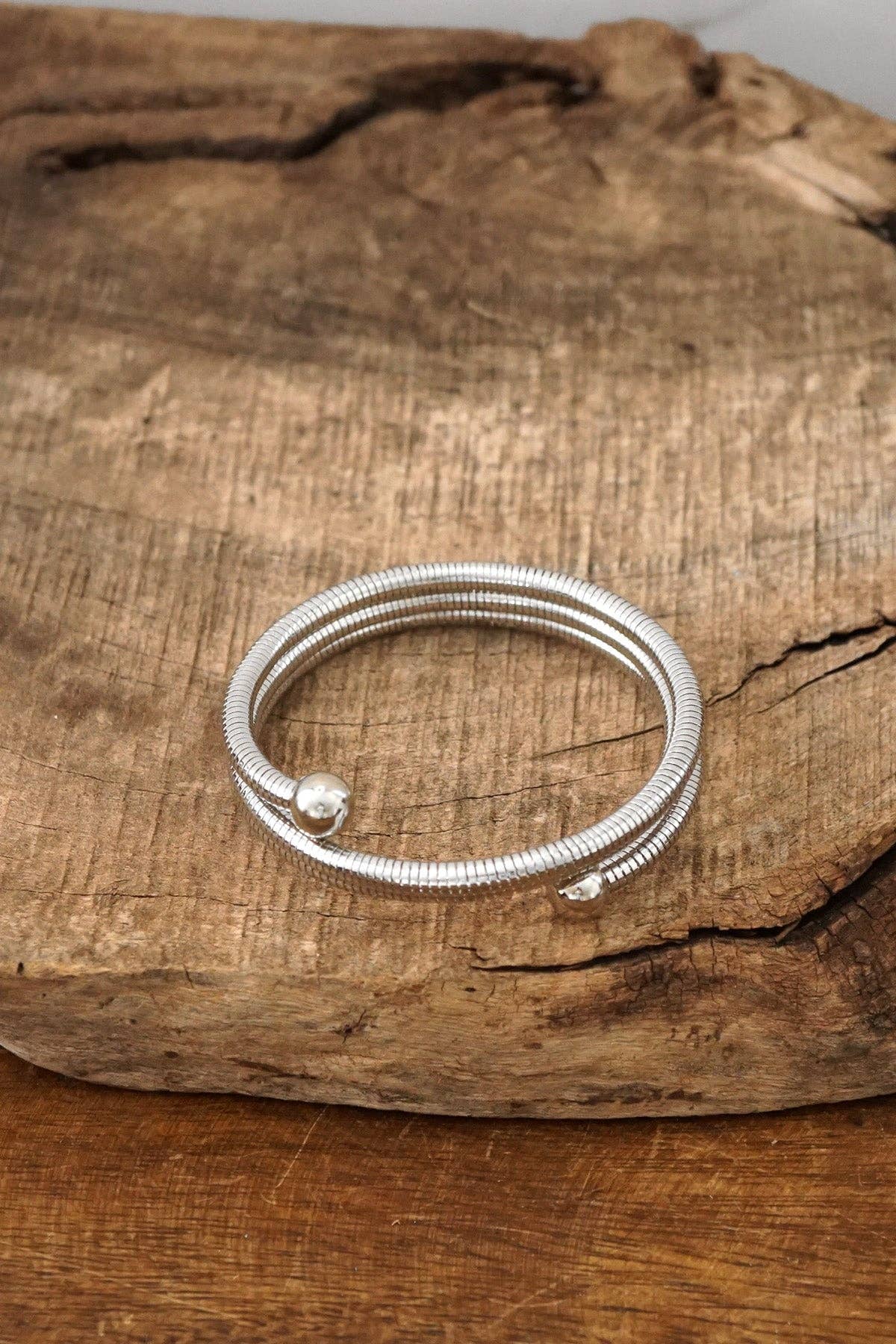 Silver tone multi layer flexy coil bracelet bangle snake chain