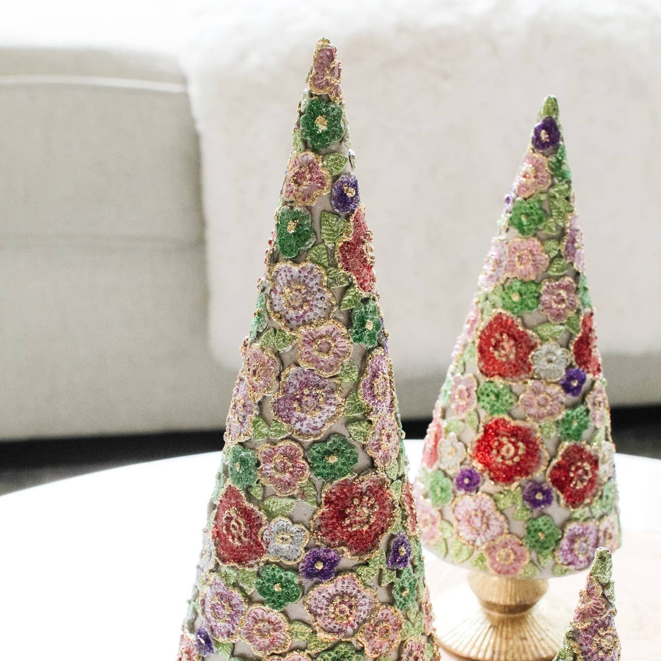 Beaded Petals Cone Tree (Champagne Rose)
