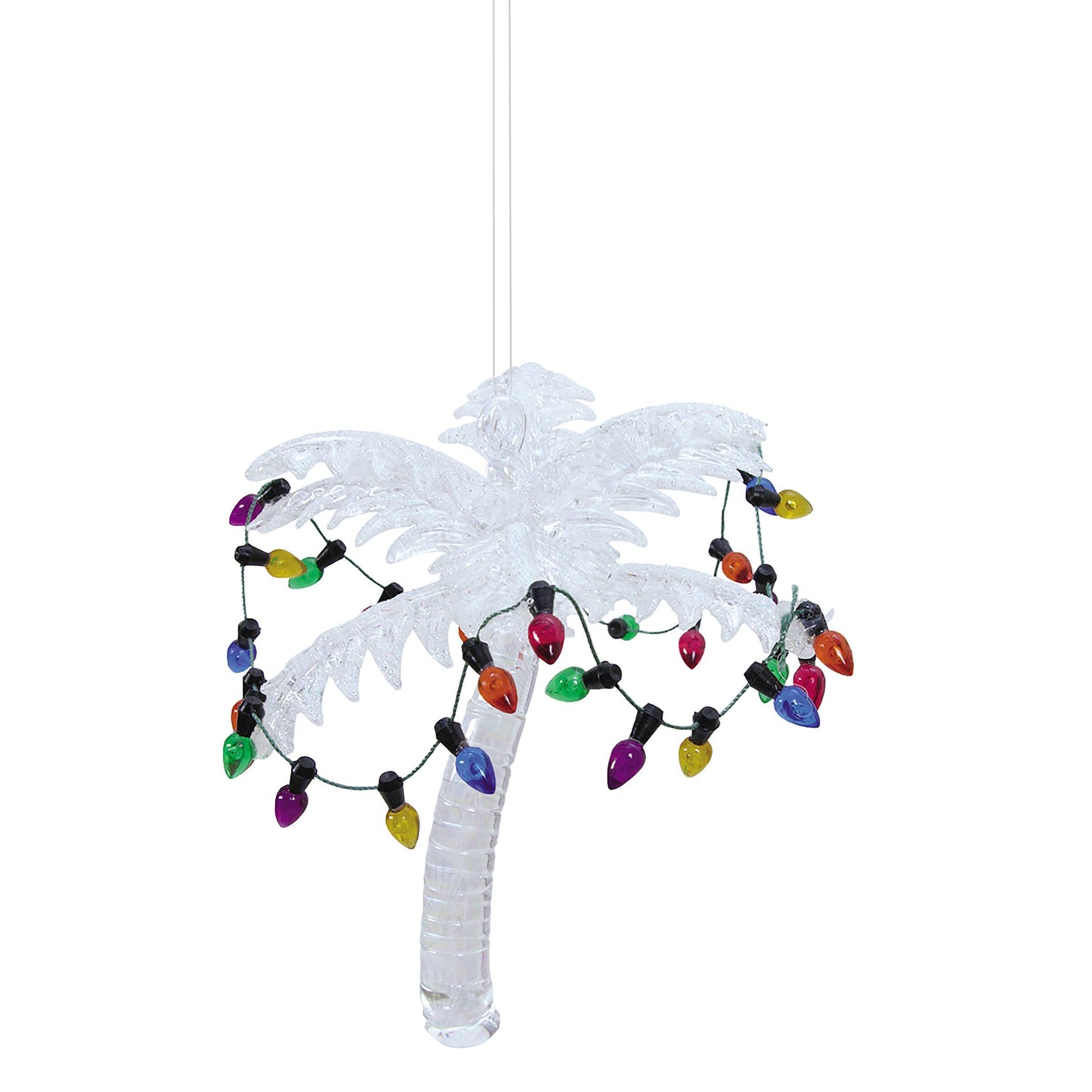 Christmas White Palm Tree With Lights Glass Ornament