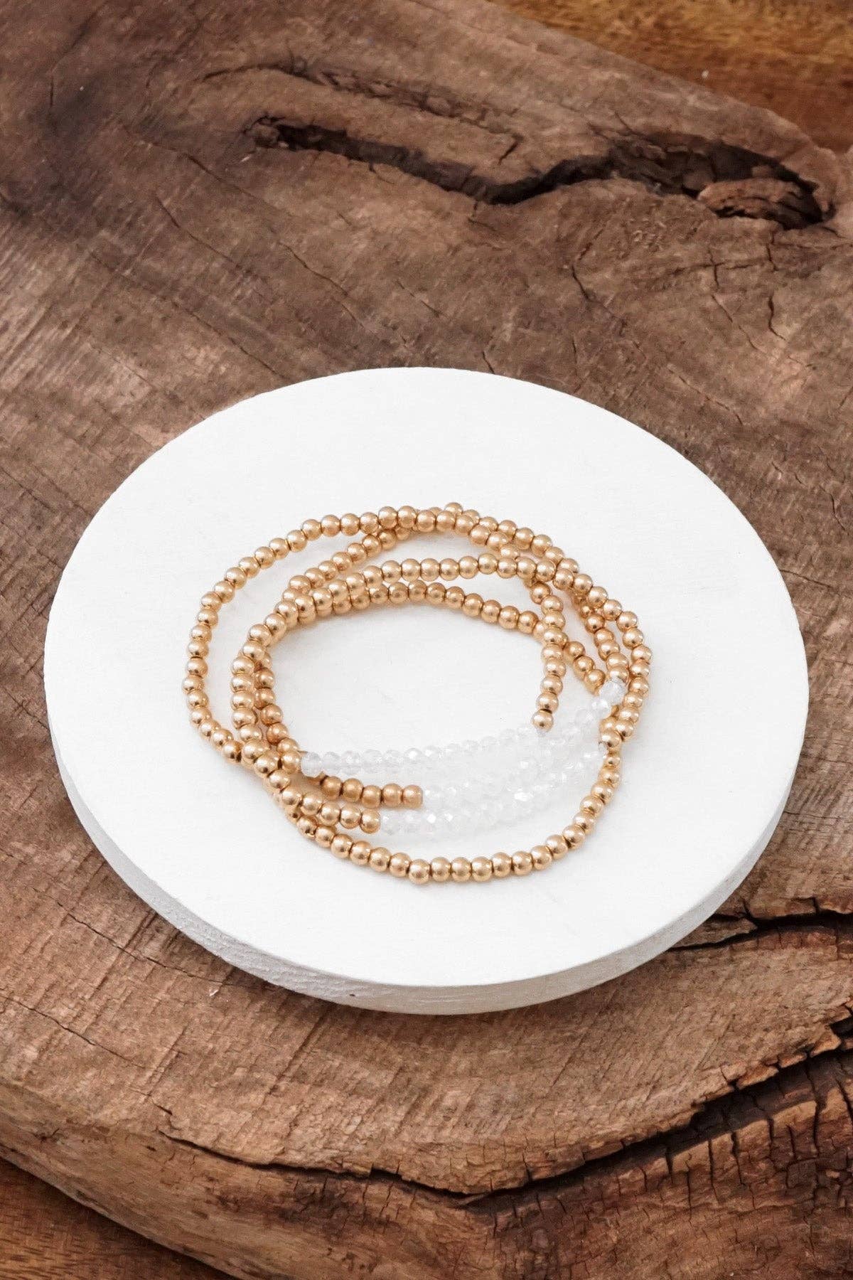 Bracelet Stack Small Worn Gold Glass Beads