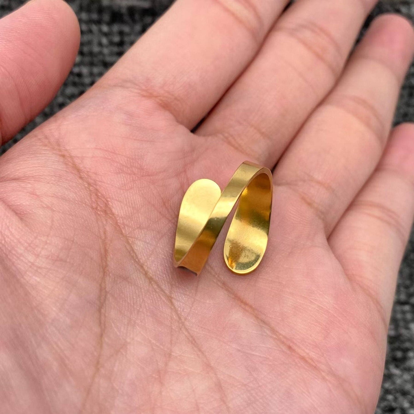 Two Tone Enamel 18K Gold Plated Stainless Steel Adjustable Ring