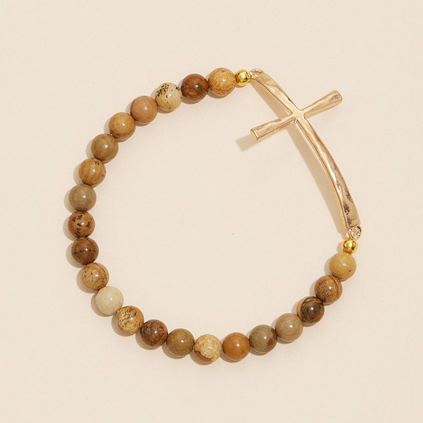 Natural Stone Cross Stretch Bracelet
