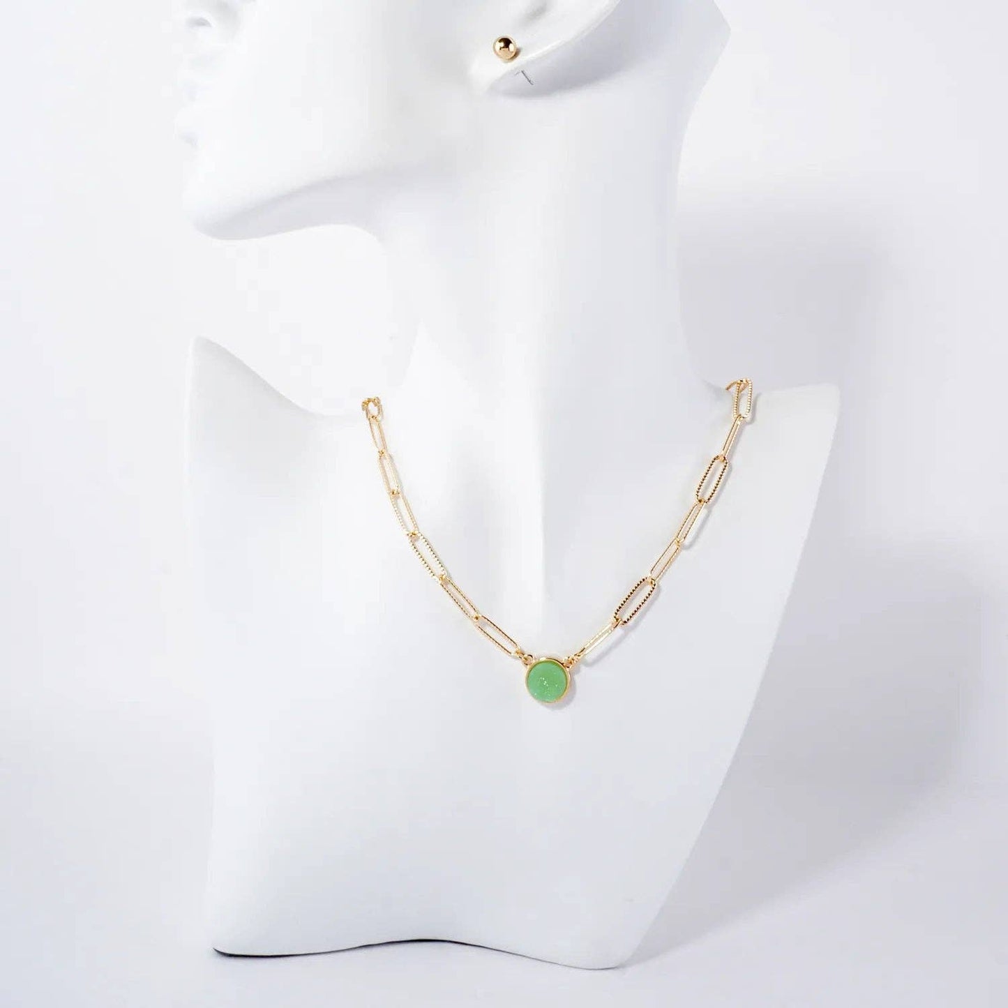 10mm Round Simulated-Druzy Pendant 16-Inch Necklace Set-with-Earrings
