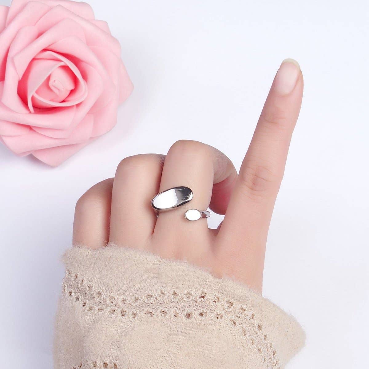 Stainless Steel Flat Oval Double Chubby Claw Open Band Ring in Gold & Silver