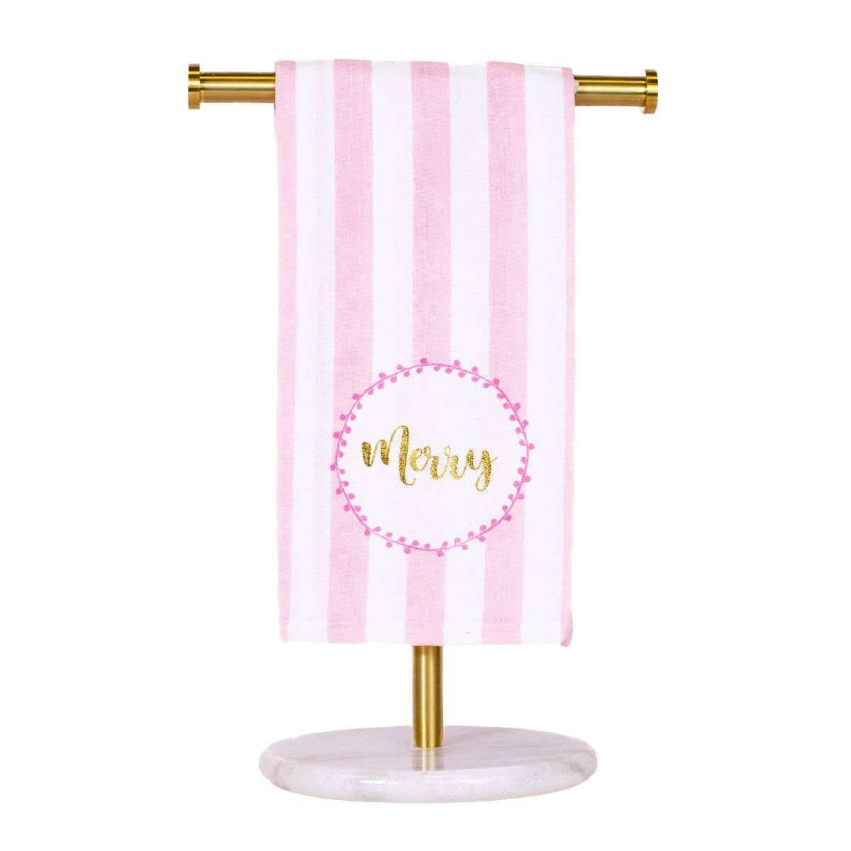 Merry Script Hand Towel White/Pink/Gold 20x28