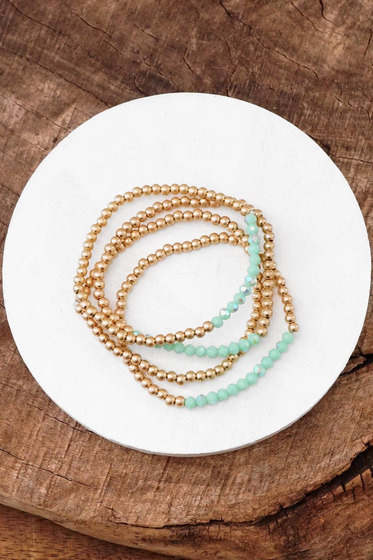 Bracelet Stack Small Worn Gold Glass Beads