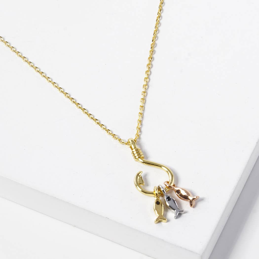 Gold-Dipped Fish Hook Fashion Necklace