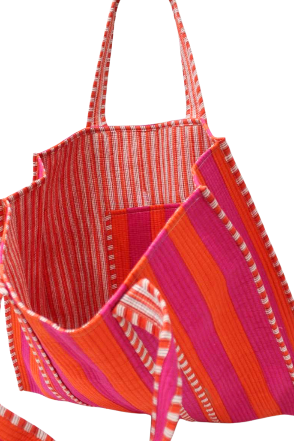 Capri Orange and Pink Striped Tote Bag