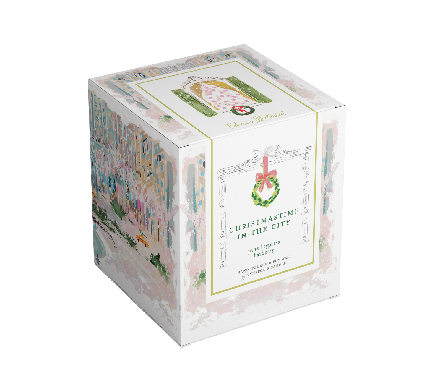 Christmas Time City| Hand Illustrated Soy Candle|Double Wick