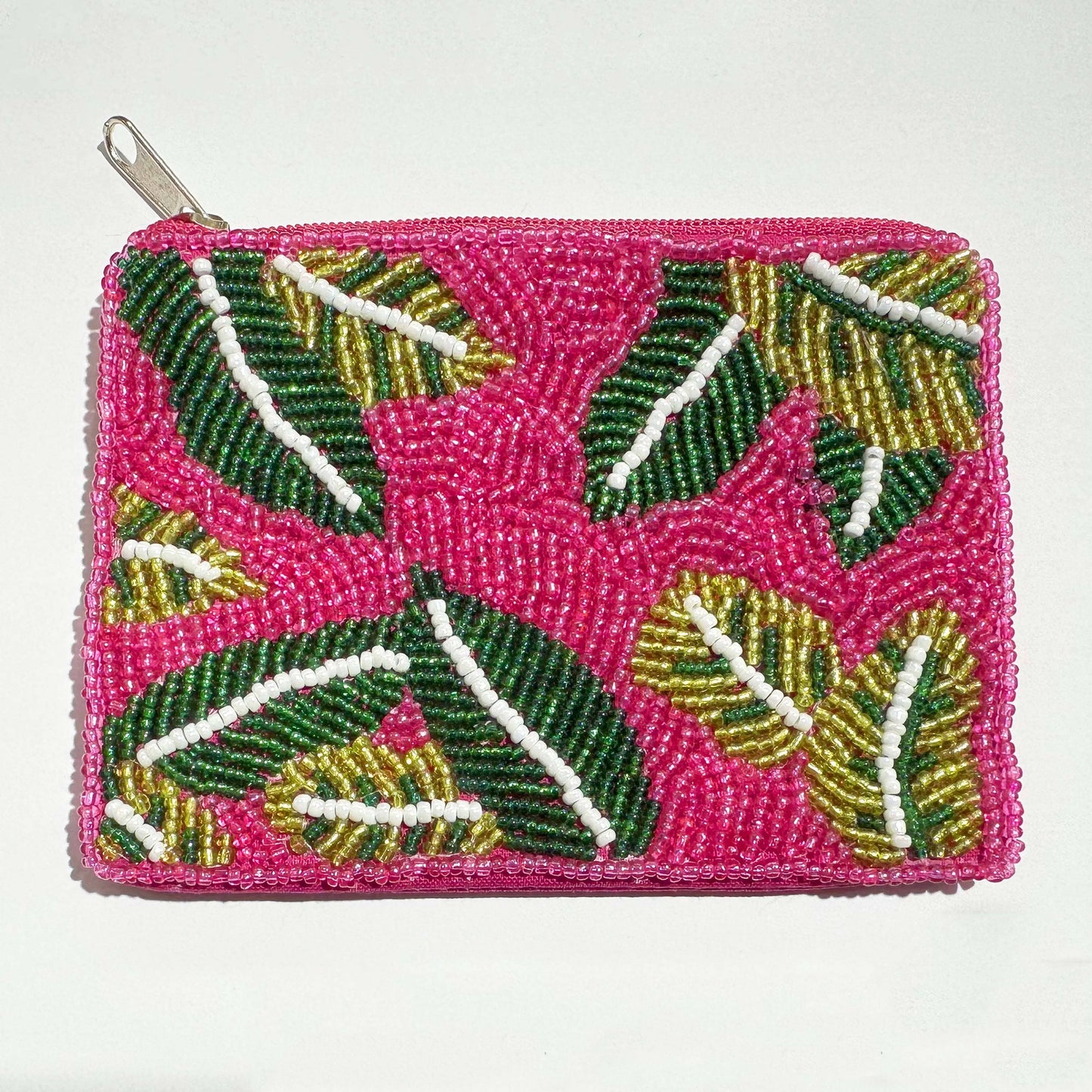 Green Leaves Mini Beaded Coin Purse