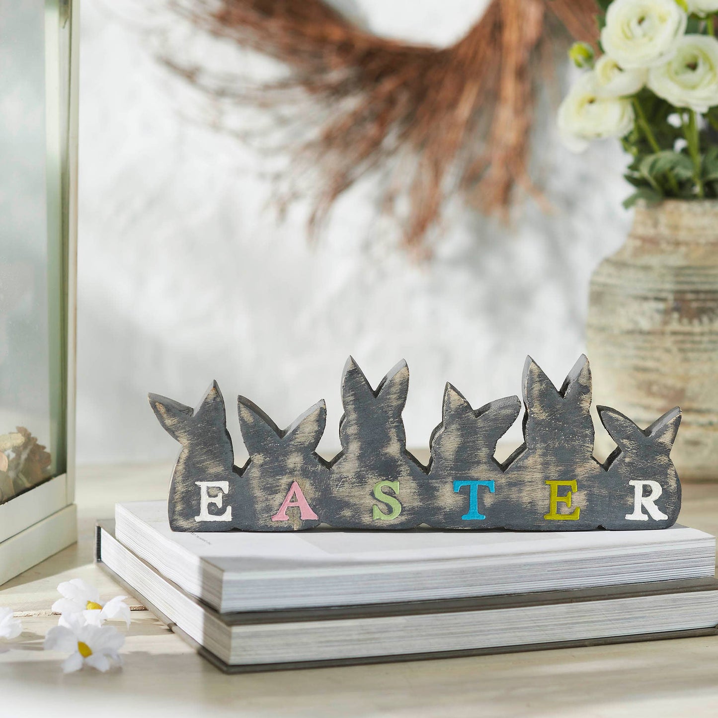 Bunny Hop Wooden Easter Sign with 6 Bunny Silhouettes