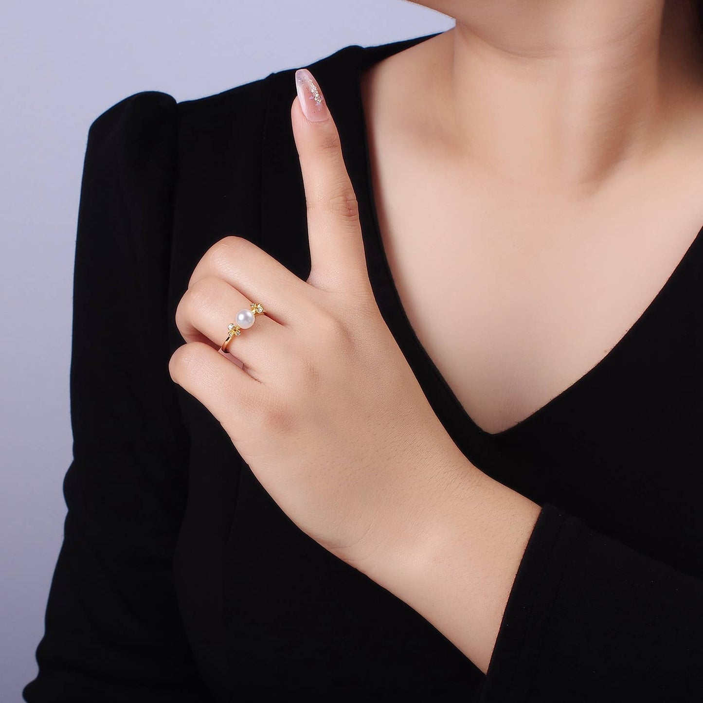14K Gold Filled Shell Pearl Solitaire Wrap Open Ring