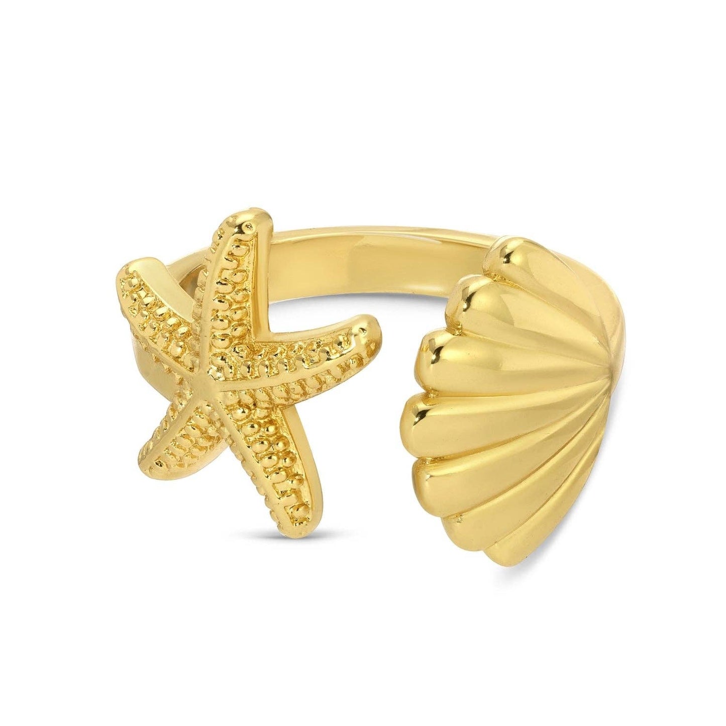 Starfish And Shell Adjustable Ring