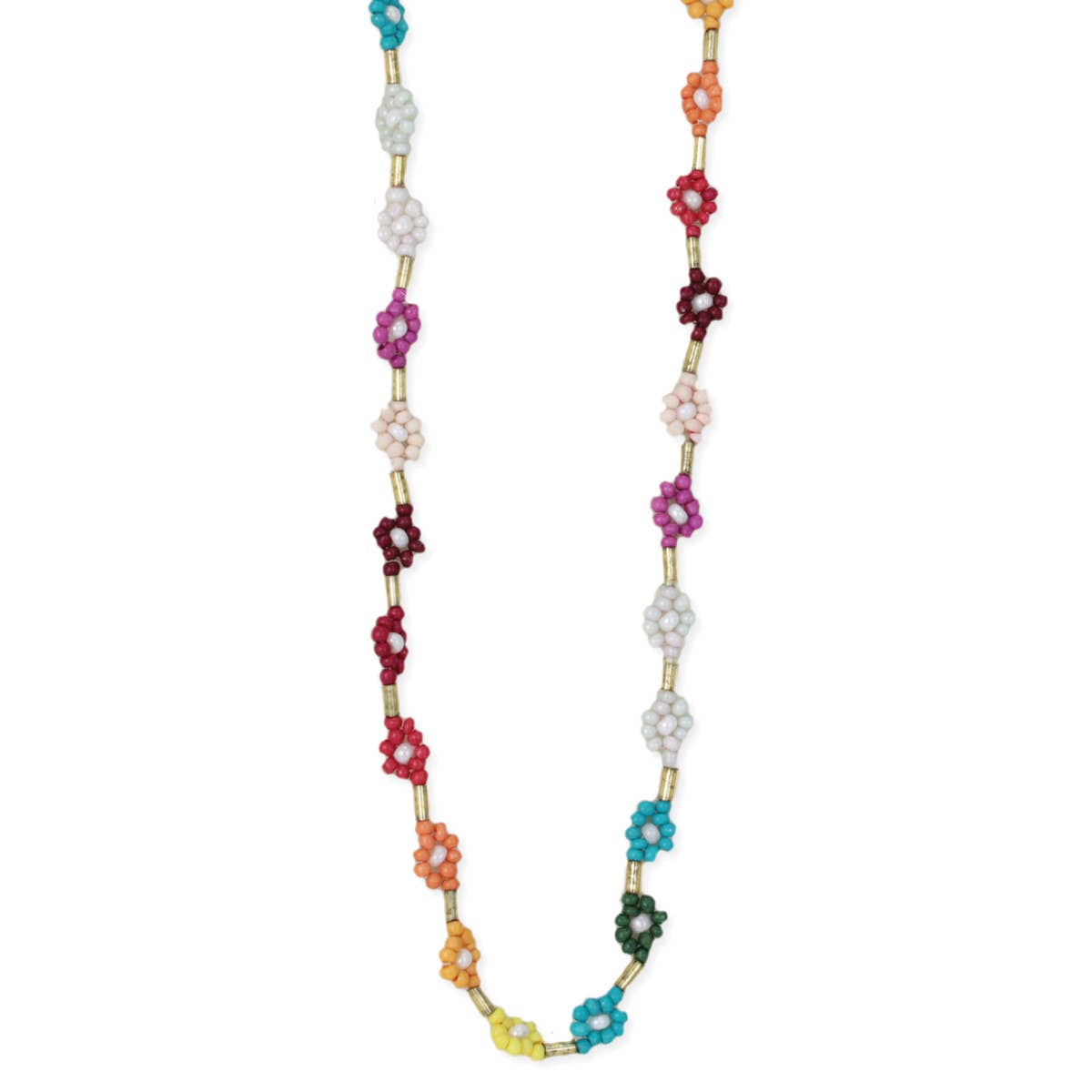 Rainbow Fields Multicolor Bead Flower Necklace